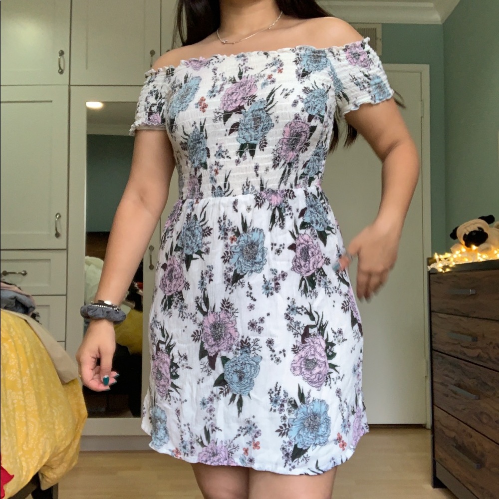 White floral off the shoulder dress